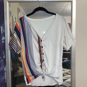 Tie up front button down t-shirt